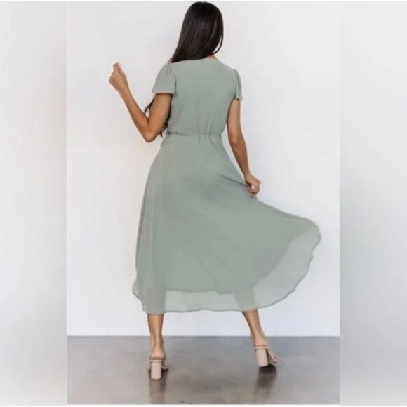 Baltic‎ Born Sage Green Faux Wrap Maxi Dress 2X Flutter Sleeve Lined - Picture 3 of 16
